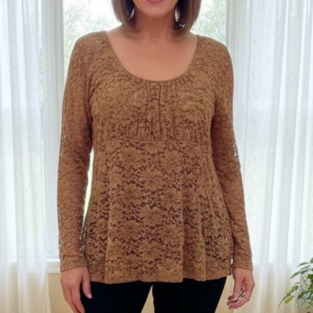 Essentials Skye’s the Limit Long sleeve scoop neck tan Tunic Top size 1X